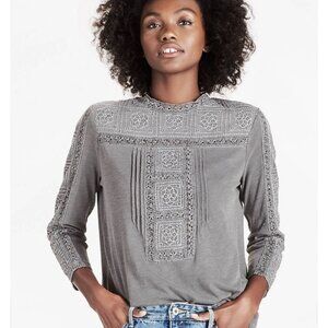 Vintage Lucky Brand Embroidered Neck Top Washed Grey XL